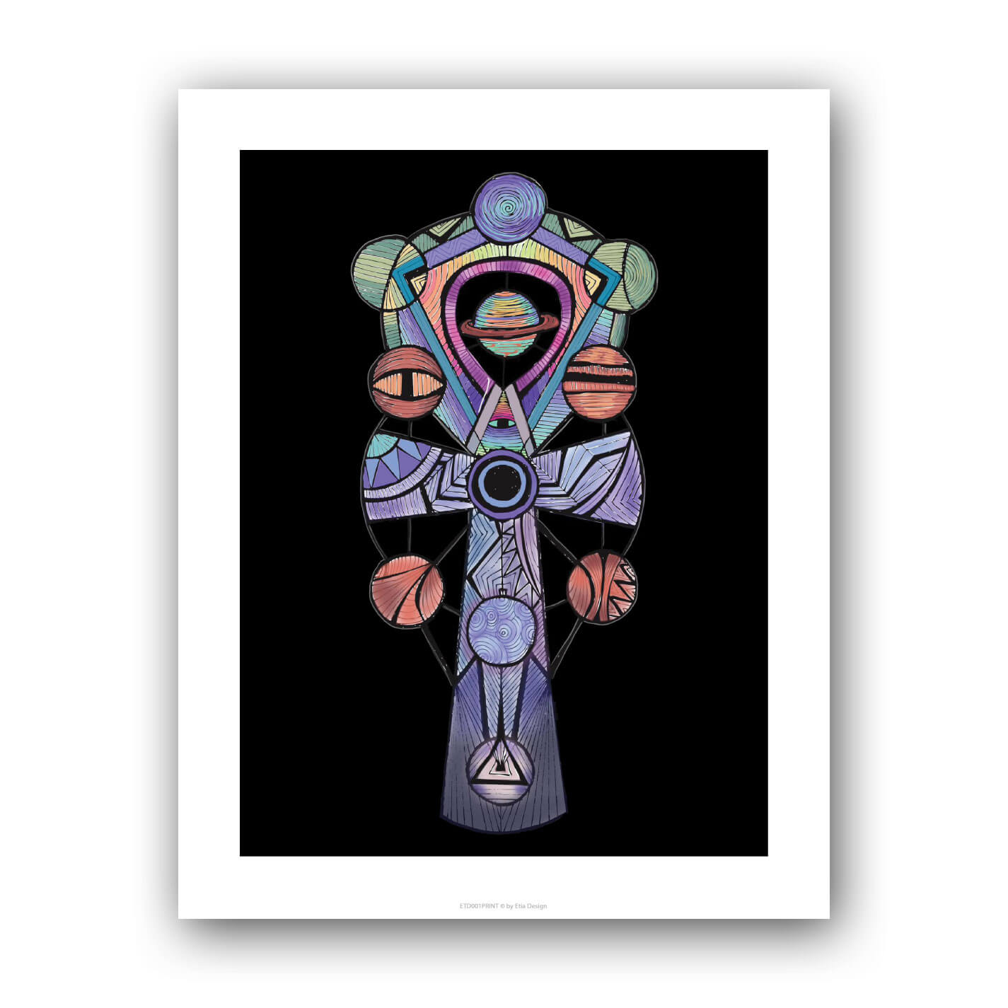 Ankh Symbol Digital Art Print on Whiteboard – Spiritual Wall Decor