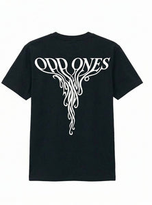 Black t-shirt with 'Odd Ones' design on a white background