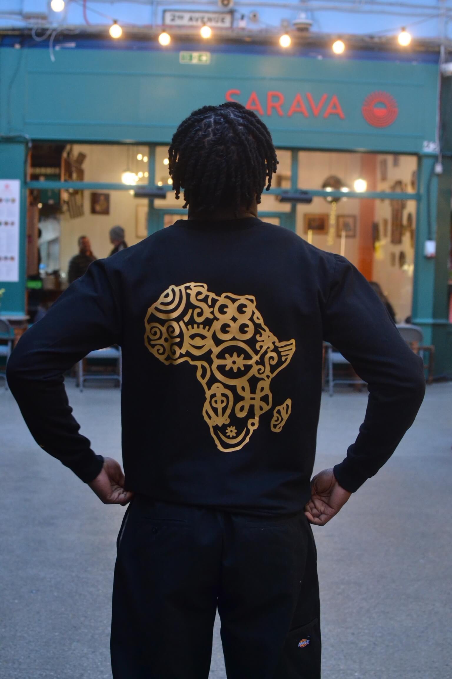 Adult Unisex Black Africa Graphic Sweatshirt – Gold Continent Design