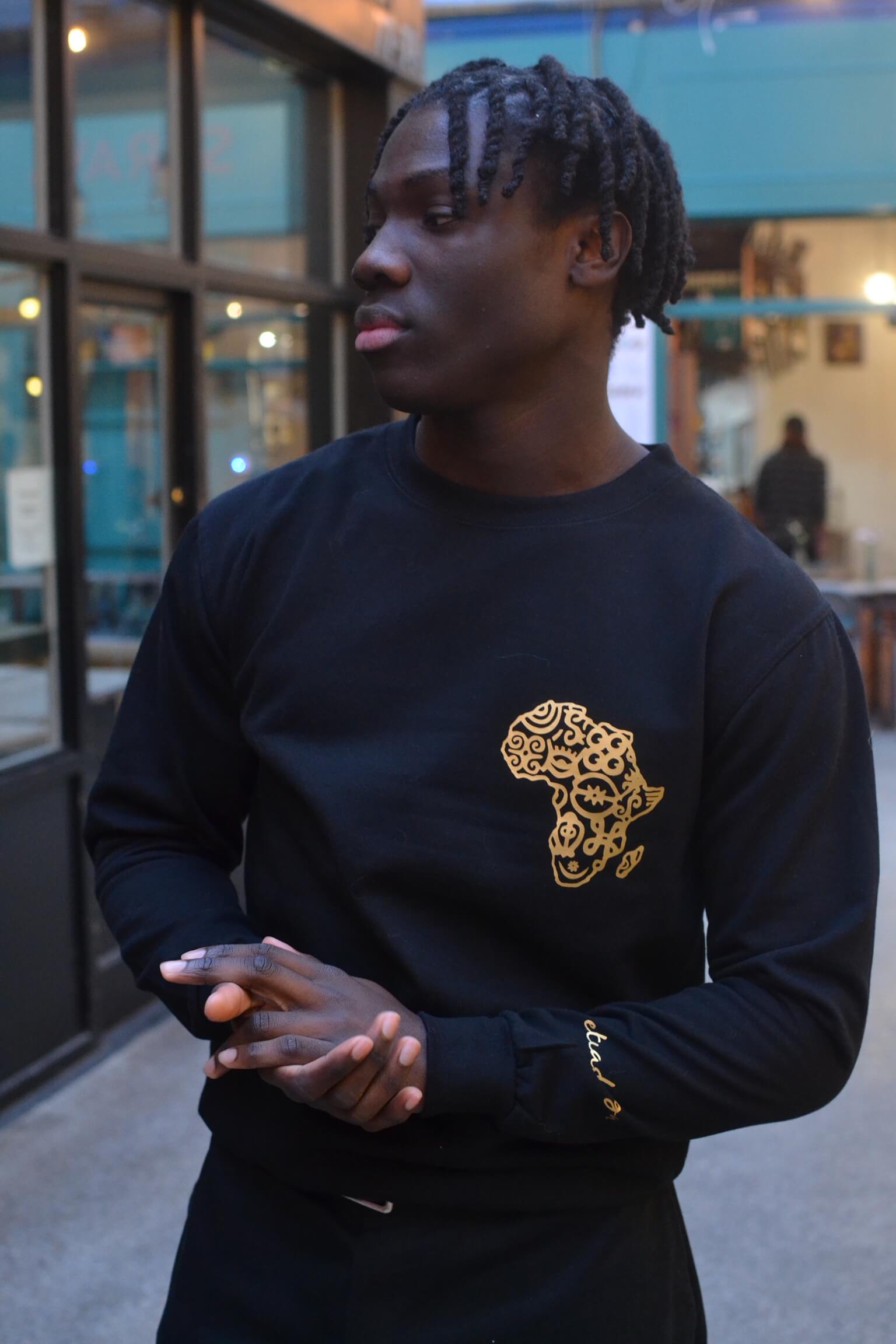 Adult Unisex Black Africa Graphic Sweatshirt – Gold Continent Design