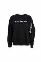 Black sweatshirt with 'REVOLUTION' text on a white background