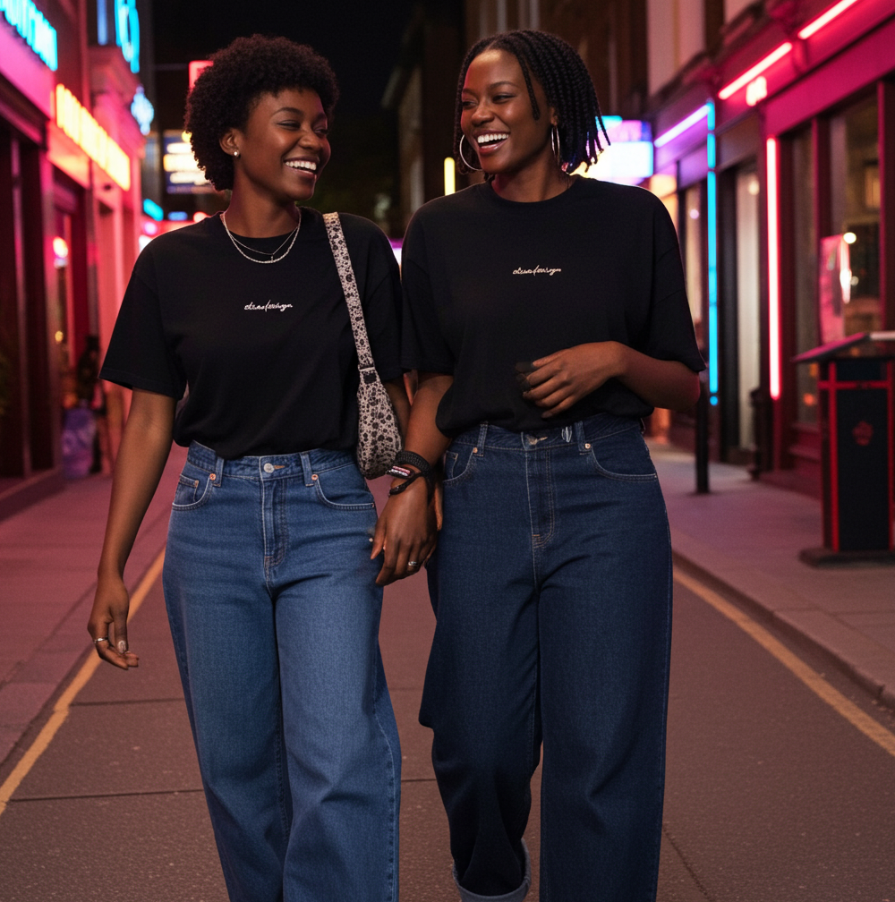 Black Oversized Organic Cotton T-Shirt – Short Sleeve Embroidered Unisex Tee