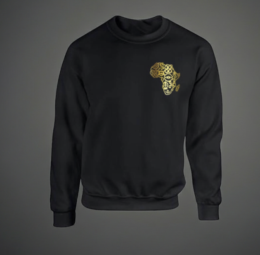 Adult Unisex Black Africa Graphic Sweatshirt – Gold Continent Design