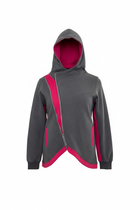 Gray hoodie with pink accents on a white background