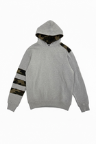 Gray hoodie with camouflage sleeves on a white background